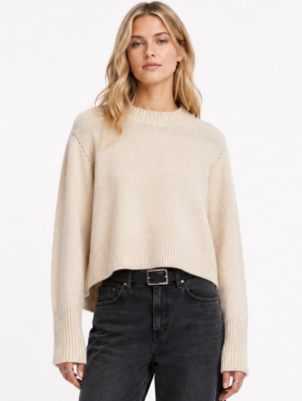 All Saints cropped Wool Cream Sweater
